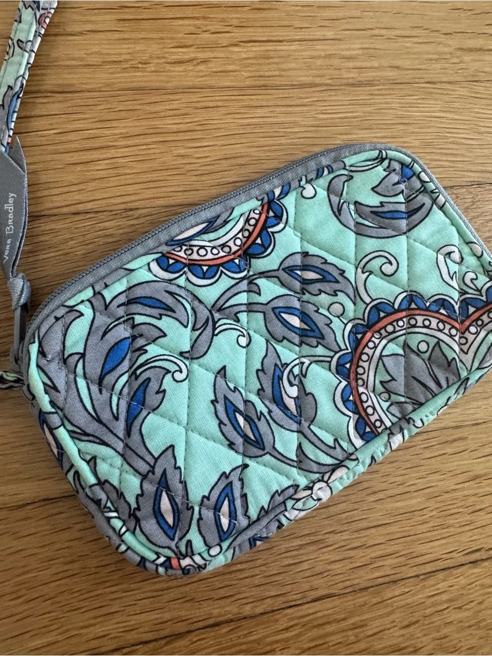 Vera Bradley Teal Green Paisley Floral Print Wristlet Purse Wallet Bag